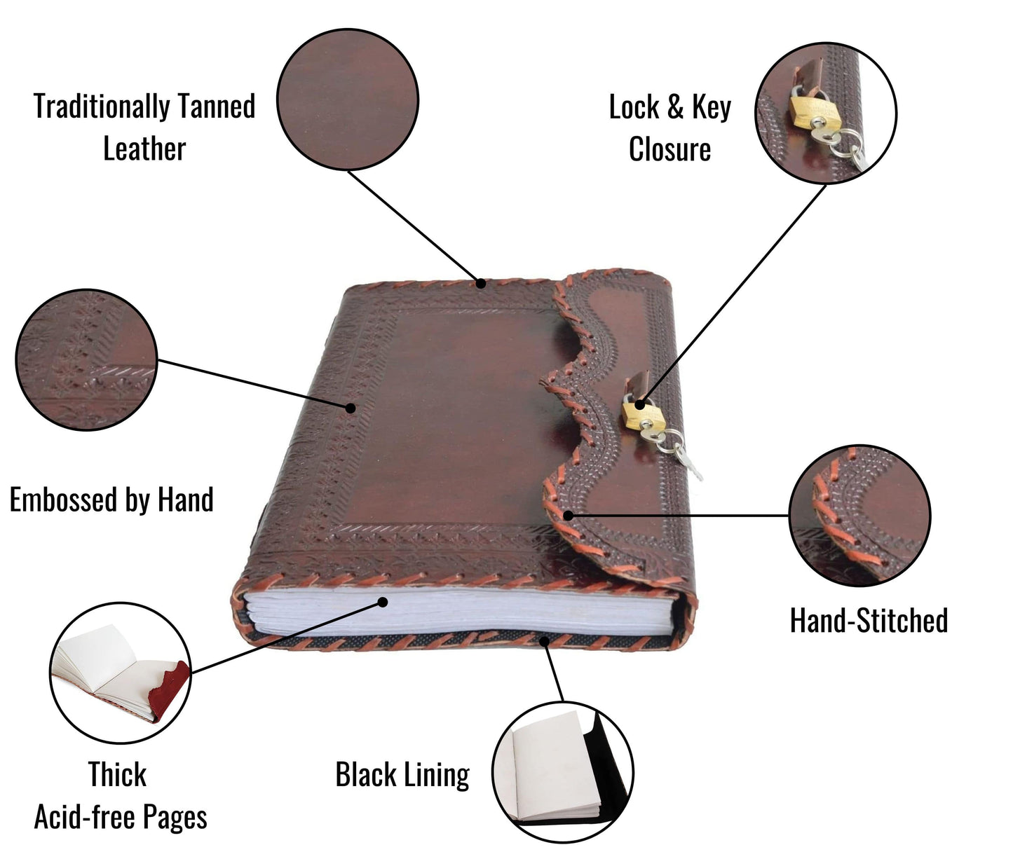 Handmade Vintage Brown Leather Journal with Lock