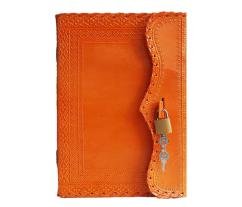 Handmade Vintage Orange Leather Journal with Lock