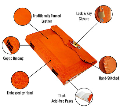 Handmade Vintage Orange Leather Journal with Lock