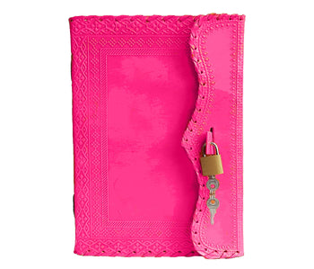Handmade Vintage Pink Leather Journal with Lock
