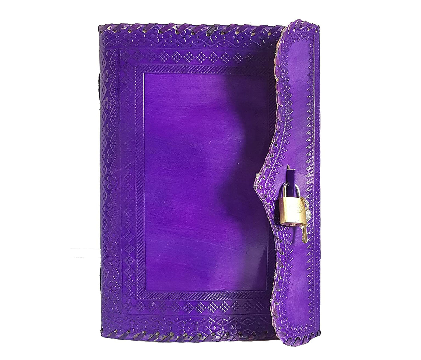 Handmade Vintage Purple Leather Journal with Lock