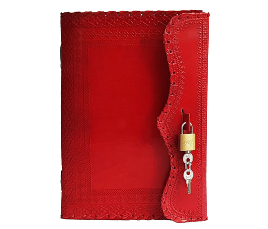 Handmade Vintage Red Leather Journal with Lock