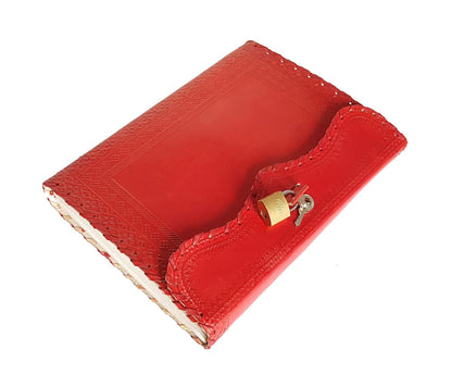 Diario de cuero rojo vintage hecho a mano con cerradura