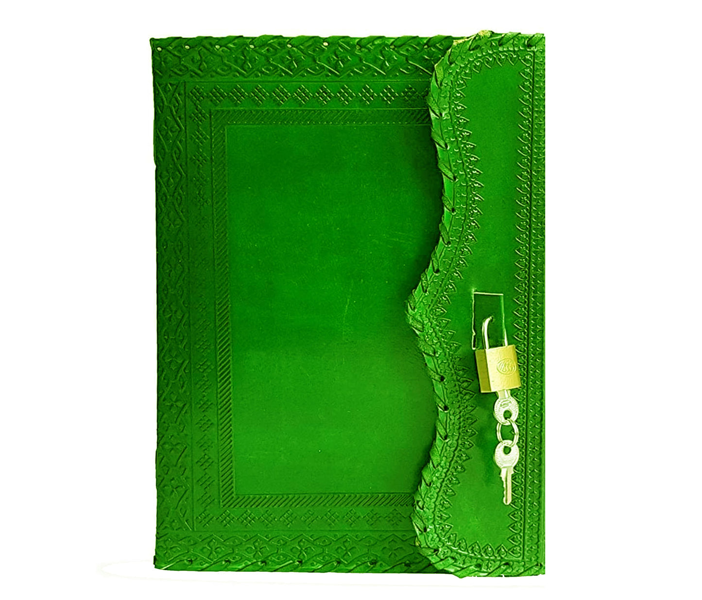 Handmade Vintage Green Leather Journal with Lock