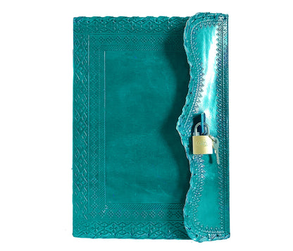 Handmade Vintage Turquoise Leather Journal with Lock