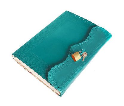 Handmade Vintage Turquoise Leather Journal with Lock