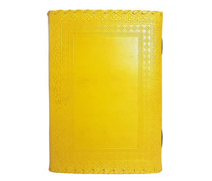 Diario de cuero amarillo vintage hecho a mano con cerradura