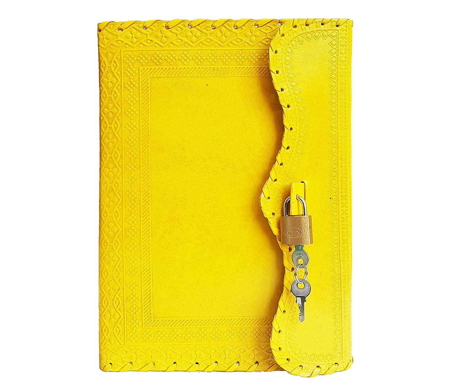 Diario de cuero amarillo vintage hecho a mano con cerradura