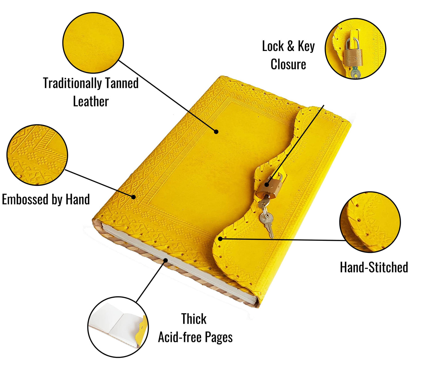 Handmade Vintage Yellow Leather Journal with Lock